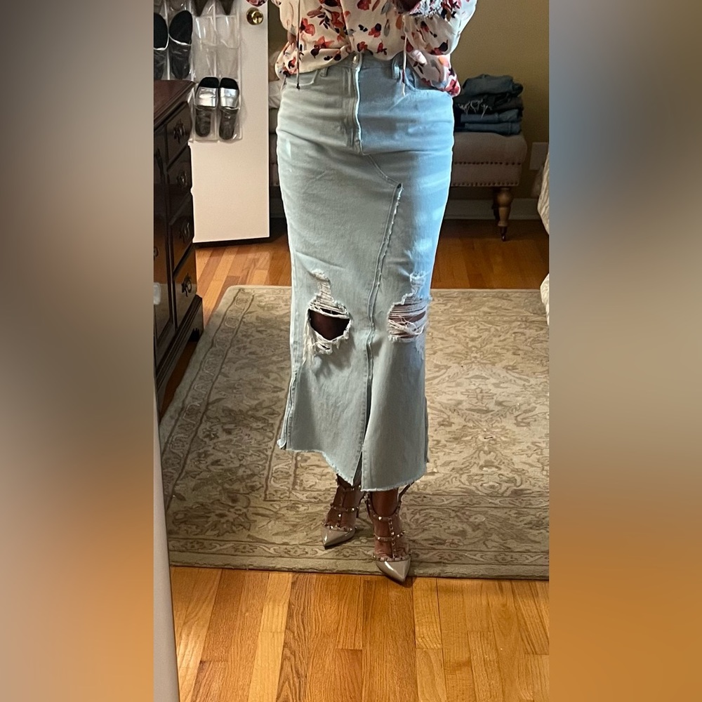 Re-worked denim maxi skirt size 27/4